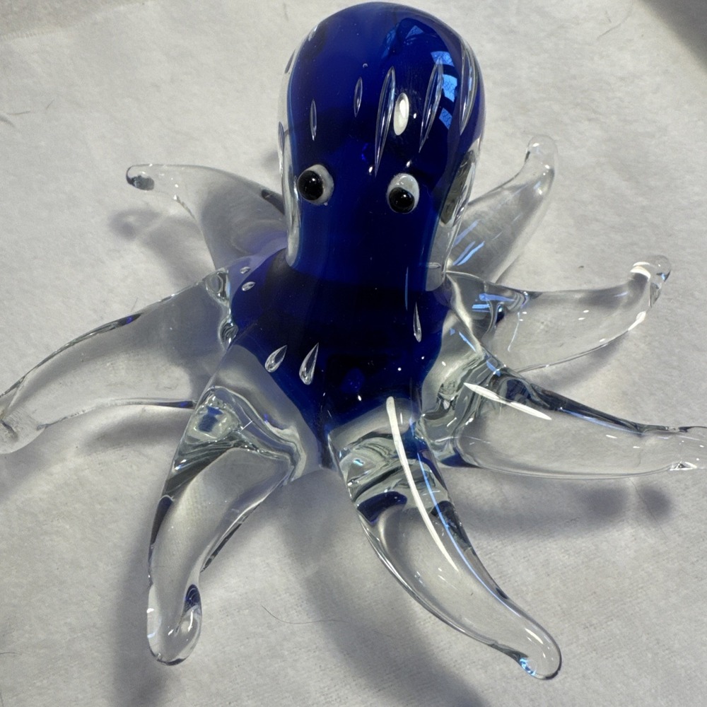 Vintage Murano Style Art Glass Octopus Paperweight Blue Sea Life Nautical 5"